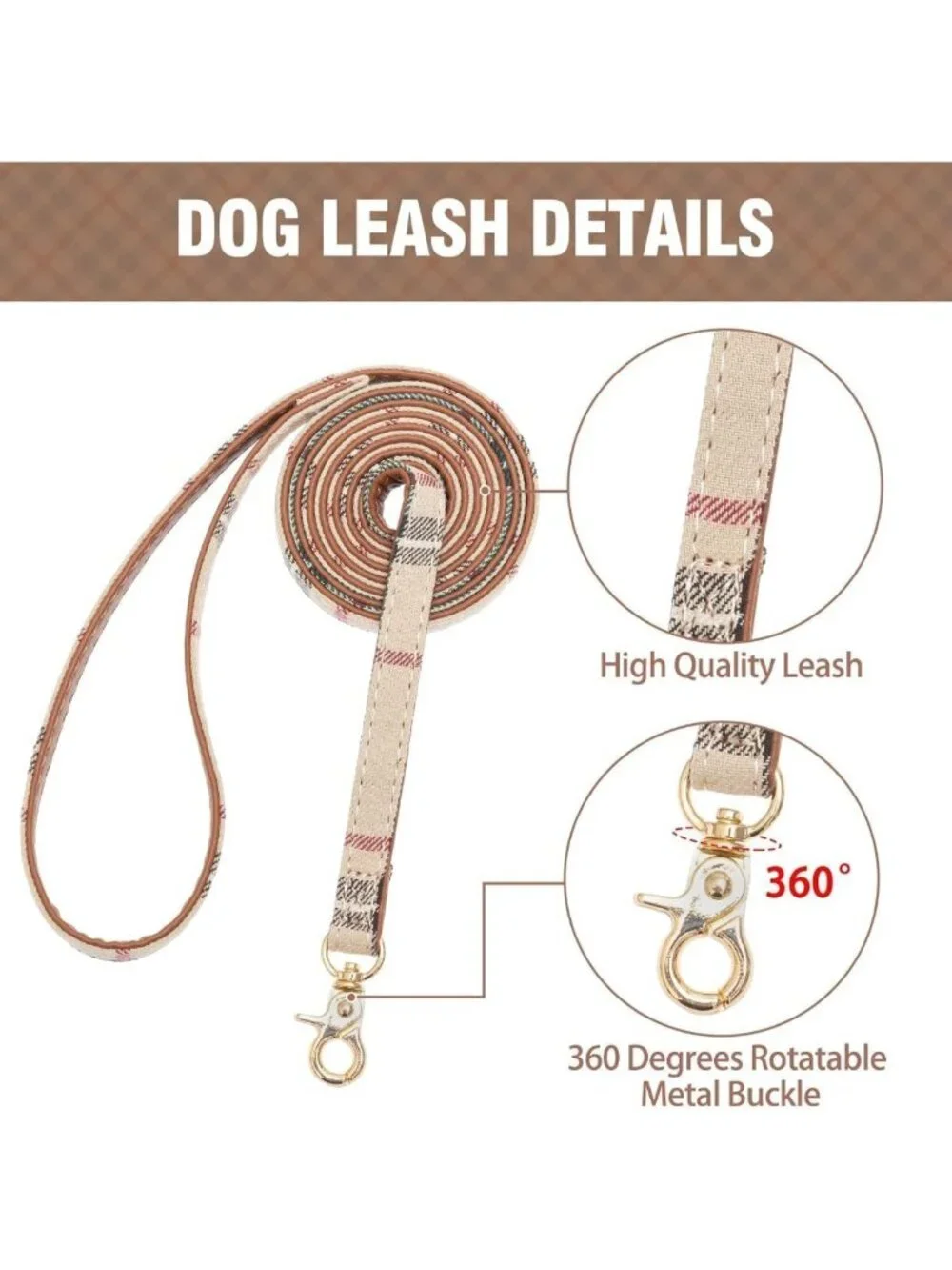 Cute Small Dog Collar & Leash Set with Bowtie, Bells & Plaid Bandana - Soft